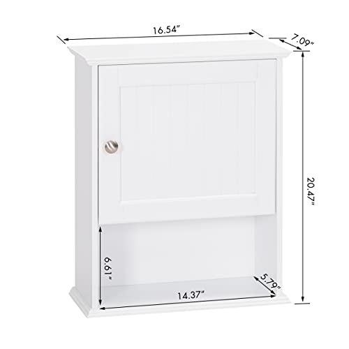 Spirich Bathroom Cabinet Wall Mounted With Single Door, Wood Hanging Cabinet With Adjustable Shelf White #TOP2