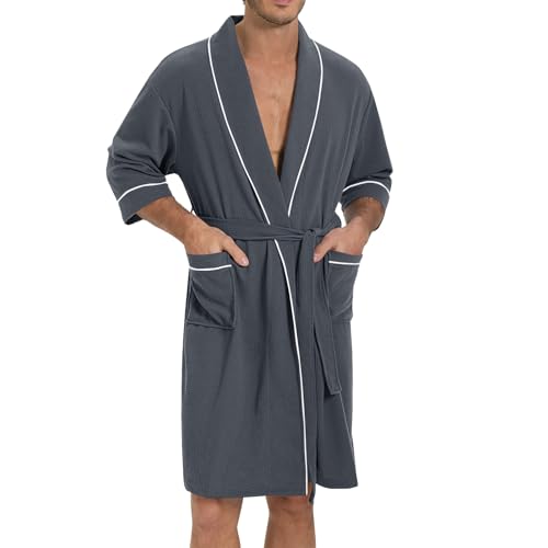 Image of SIORO Men's Waffle Knit Robe with Shawl Collar, Short Lightweight Bathrobe with Pockets, Perfect for Spa, Summer & Shower