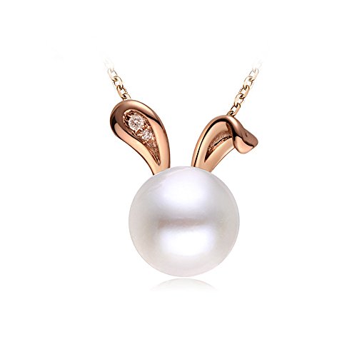 Easter Bunny Rabbit Pendant Cultured Pearls Necklace for Women Teen Girls S925 Sterling Silver Delicate Animal Jewelry Gifts for Daughter
