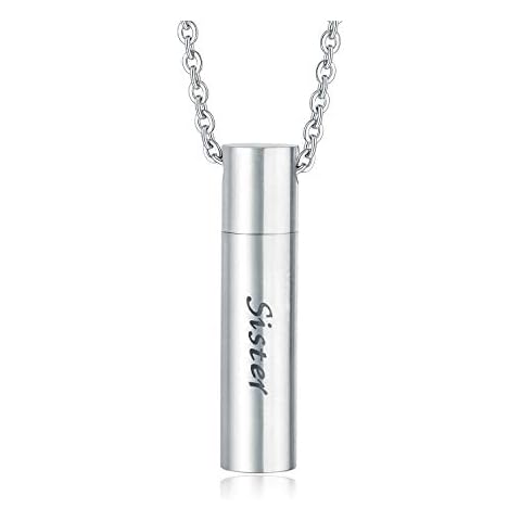 JAYUMO Stainless Steel Cremation Jewelry Urn Necklace for Ashes Keepsake Memorial Pendant Necklace for Men Women (Sister) Cover