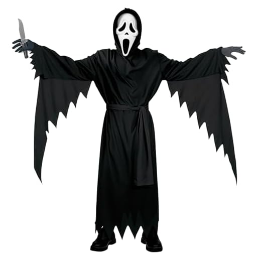 Gdrghe Gruseliges Geistergesicht Scream Cosplay Kostüm Halloween Karneval Ghostface für Gruselkostüm mit mit Spielzeugmesser und Maske für Halloween Karneval Cosplay