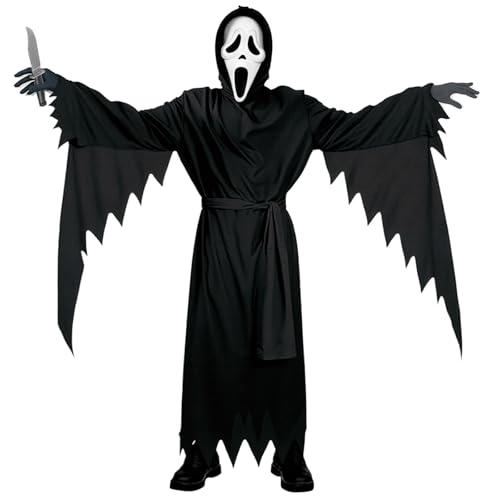 Gdrghe Gruseliges Geistergesicht Scream Cosplay Kostüm Halloween Karneval Ghostface für Gruselkostüm mit mit Spielzeugmesser und Maske für Halloween Karneval Cosplay
