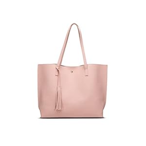 Dreubea Women’s Soft Faux Leather Tote Shoulder Bag from, Big Capacity Tassel Handbag Pink