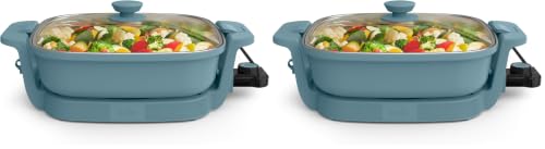 Image of bella Make & Take Electric Skillet, Fits-anywhere kitchenware, EverGood Ceramic Coating, Adjustable Temperature & Dishwasher-Safe Tempered Glass Lid, Cast Aluminum Base, 1200 Watt, Surf (Pack of 2)