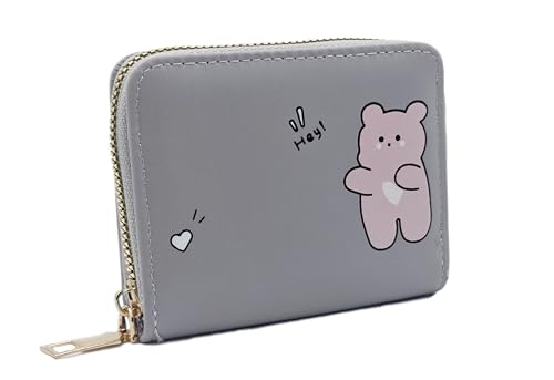 Image of Women Small Wallet Wallets for Girls Credit Card Holder Coin Purse Zipper Small Secure Card Case Cute Wallets Mini Wallets for Women (Grey Bear)