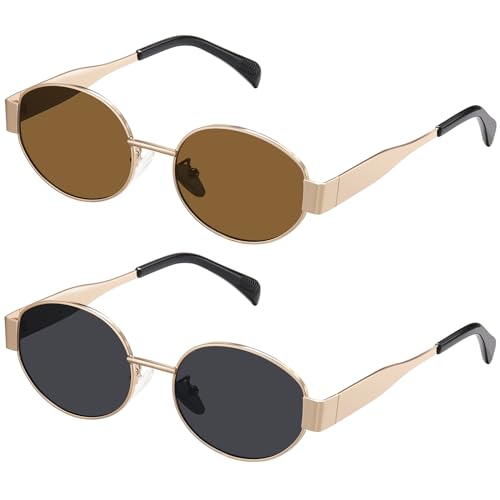 Retro Oval Sunglasses - Sunglasses for women,Fashion Sunglasses,Classic Shades UV400 Protection, 2 Pack Sunglasses