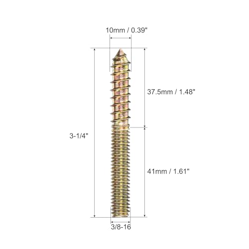 Image of uxcell 3 /8-16x3-1 /4 Hanger Bolts, 12pcs Double Ended Screws Wood Dowel Screws for Furniture