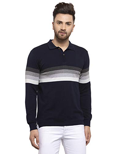 Image of Kalt Mens Basic Solid Full Sleeves Polo Cotton Blend Knitted Regular Fit Polo-Neck T-Shirts with Collar Stylish