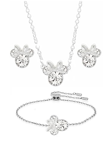 Kaguyo Conjuntos de Joyas para Mujer - Collar con Colgante de Ratón de Plata de Ley con Circonitas Transparentes y Pendientes de Ratón con Pulsera de Eslabones Infinito Ajustable Mujeres (silver)