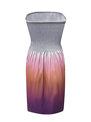 Image of Zyyfly Tube Top Dress Women Summer Beach Coverup Stretch Smocked Strapless Dress