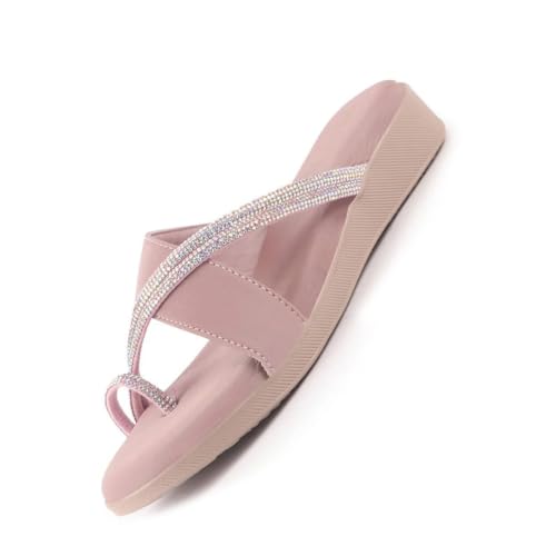 Image of FAUSTO Women Embellished Shimmery Cross Strap Toe Ring Wedding Slip On Slippers | Soft Cushioned Footbed Wedge Sandals | Party, Mehndi, Festive