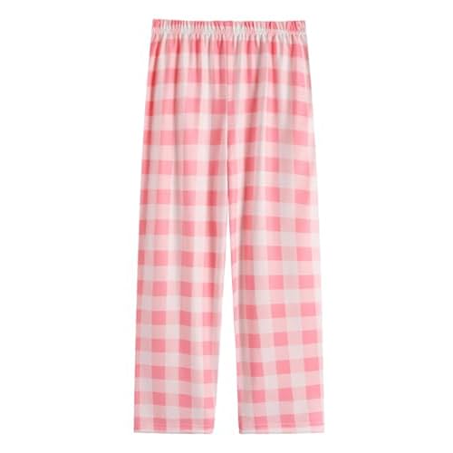 Girl's Plaid Print Pants Casual Elastic Waist Straight Leg Long Trousers with Pockets Soft Lounge Bottoms2