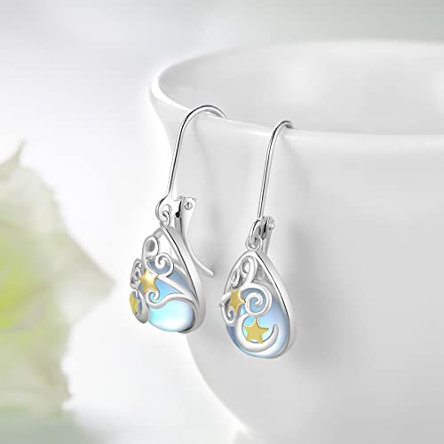 Svodea Moonstone Moon Star Earrings For Women,925 Sterling Silver Crescent Moon Star Drop Dangle Earrings,Anniversary Birthday Jewelry Gift For Girls Mom Daughter Wife #TOP2