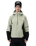HIGH EXPERIENCE Ski Jacket Women with Recco 3L Snowboard Anorak Pullover Baggy Coat Hooded Insulated Hoodie Waterproof Warm (US, Alpha, Medium, Regular, Regular, Matcha Green Black)