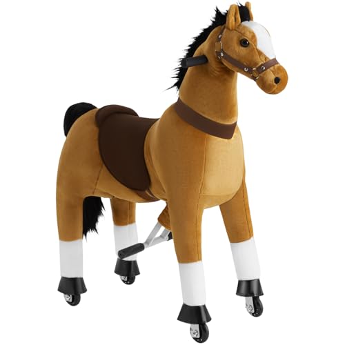 Animal à Bascule avec Selle et harnais poney à roulettes pour fille et garçon