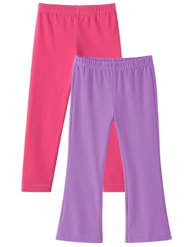 ZUEMET 2 Pack Toddler Girls Flare Pants Baby Cotton Leggings Size 4T Purple+Watermelon Red