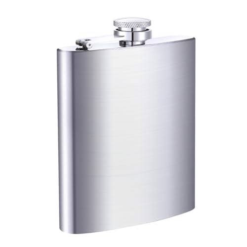 LIHAO Petaca De Acero Inoxidable Para Whisky Licor Alcohol(7 OZ, 196ML, Plateado)