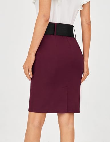 Belle Poque Women Pencil Skirt High Waisted Midi Pencil Skirt with Belt - Image 4