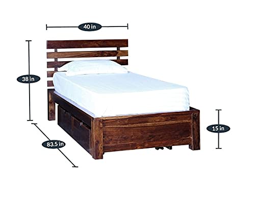 Image of KR Furniture Single Bed Without Storage | Solid Sheesham Wood Wooden Cot (6 x 3 Ft) | Low Height Bed Frame for Bedroom, Guest Room & Living Space | Honey Finish