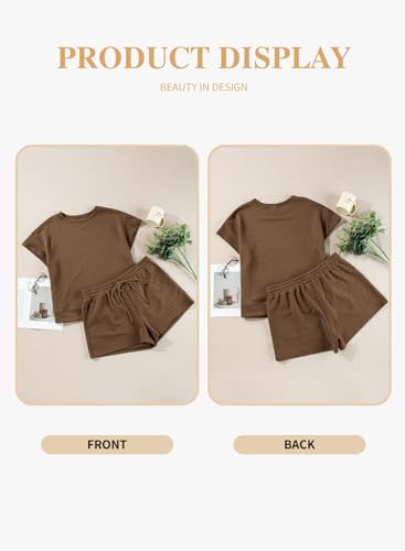 Image of Eytino Women Plus Size 2 Piece Outfits Sweatsuit Short Sleeve Pullover Tops and Drawstring Shorts Pants(1X-5X)