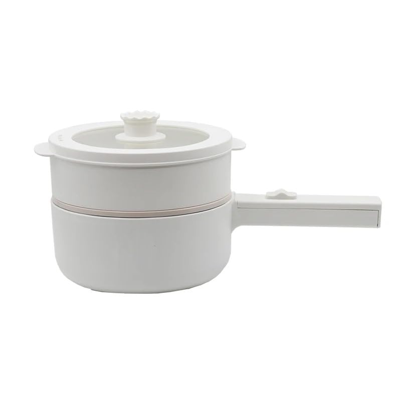 HSZON Multi-Function Electric Cooker Non-Stick Ceramic Pot with Steamer 2-Layer Hot Pot for Noodles Eggs Soup Rice | قدر كهربائي متعدد الوظائف بطبقة سيراميك غير لاصقة مع طبقة بخار للطهي