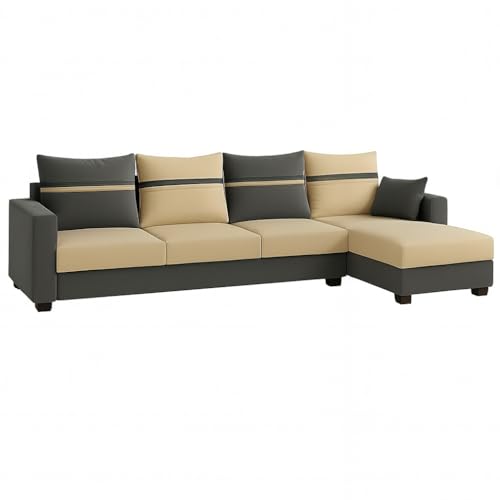 Image of CASASTYLE Wallis 5 Seater Fabric RHS L Shape Sofa Set (Beige-Dark Grey) Velvet Finish | Comfortable Sectional Sofa for Living Room