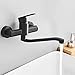 Robinet Cuisine Mural Noir 360 ° Pivotant Nettoyage Efficace Eau Chaude et Froide Laiton Robinet de Cuisine Murale-20Cm
