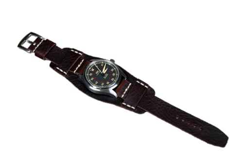 Military leather watch band 18mm 20mm 22mm 24mm, Dark brown Bund strap Handmade, Full grain leather...
