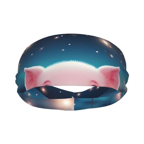 Image of Little Pink Pig Under The Starlight Sport Headband, Unisex Moisture Wicking Sweatband for Gym, Basketball, Football, Volleyball, Running, Cycling, Yoga