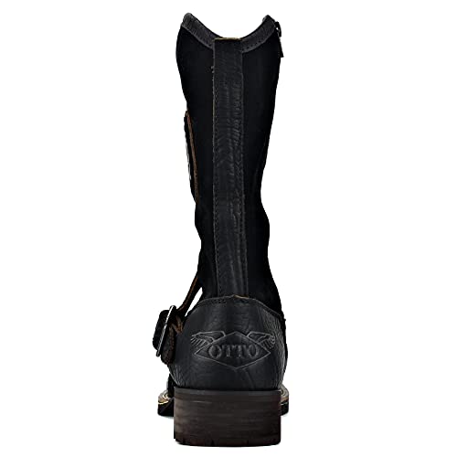Image of OSSTONE Cowboy Boots for Men Designer Fashion Zipper-up Leather Moto Chukka western Boots Casual Shoes OS-5008-H10-A-US