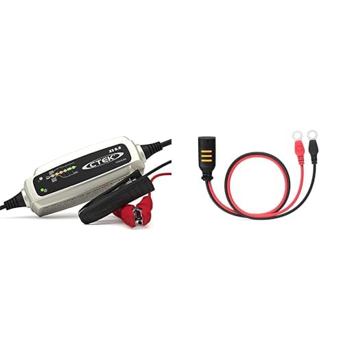CTEK XS 0.8 - Vollautomatisches Batterie-Ladeerhaltungsgerät (Zur Langezeit-Erhaltung von Batterien) 12V, 0,8 A - EU Stecker & Comfort Connect Direct Connect Adapter (M6 Muttern), 40cm Kabellänge