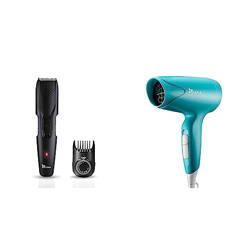 Image of Syska HT200 PRO Beard Trimmer for Men (Black) & Syska HD1600 Trendsetter 1000 Watts Hair Dryer - Teal
