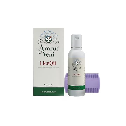 Amrutveni LiceQit Anti-Lice Hair Oil with Lice Comb, 50ml | Herbal Treatment Engineered with Bioactive Plant Ingredients | Removes Lice in 3 Days | Free from Permethrin & Chemicals | Safe for Children
