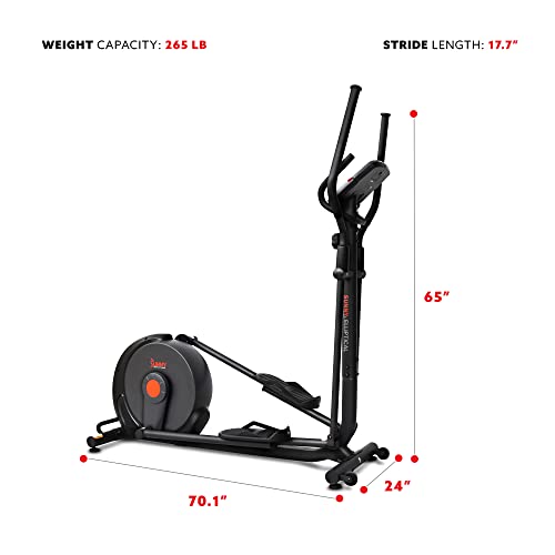 Image of Sunny Health & Fitness Elliptical Silent Exercise Machine with Long Stride | Elliptical Training with Pulse Sensor, Adjustable Resistance, Long Stride, Fully Body Workout, App Access via Bluetooth