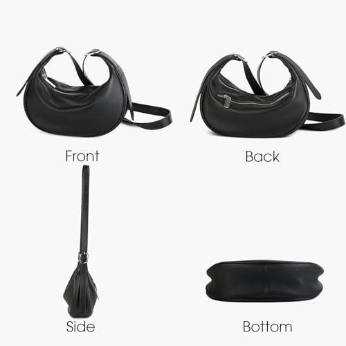 Image of DONNAIN Casual Soft Leather Hobo Bags Women Crossbody, Trendy Crescent Shoulder Bag and Black Mini Purse (Black, Small)