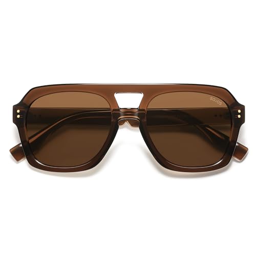 Image of SOJOS Retro Thick Polarized Aviator Sunglasses for Women Men, Large Trendy Bold Square Pilot Shades SJ2385