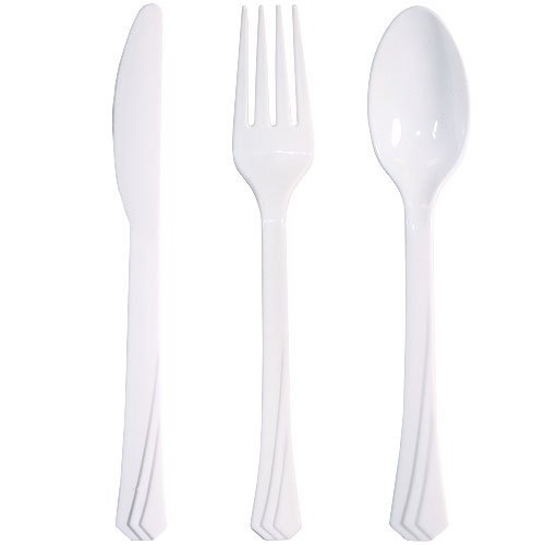 Tiger Chef 72-Pack Plastic Cutlery Set Heavy Duty Colored Plastic Silverware Set includes 24 Forks, 24 Teaspoons, and 24 Knives in Lime Green, Island Blue and Pearl…