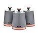 Price comparison product image Tower T826131GRY Cavaletto Set of 3 Storage Canisters for Tea/Coffee/Sugar, Steel, Grey and Rose Gold
