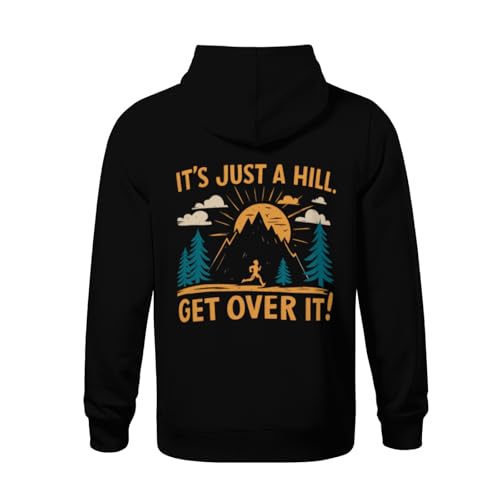 Kids Funny Running Motivational Saying Just a Hill Get Over It Boys Girls Lightweight Kangaroo Pocket Fleece Hoodies3