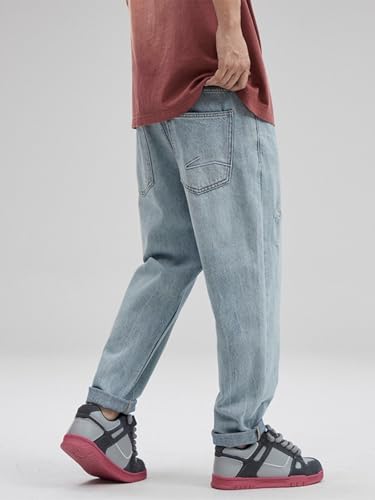 Jeans Pants Trouser Denim Retro High Street Zipper Men's Straight Hole Handsome Casual Men4