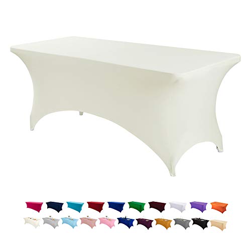Image of Peomeise 6FT Spandex Table Cover Rectangular Stretch Spandex Tablecloth (Ivory,6FT)
