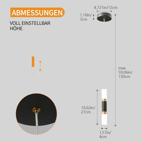 Luz colgante negro oro LED pequeña para techo de dormitorio y salón moderno pack 5