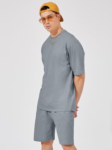 Image of Maniac || Mens || Solid Round Neck Half Sleeve Blue Tshirt and Blue Short Cotton Slim Fit Tracksuit