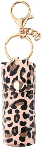 Leopard Print Lipstick Holder Keychain for Women Leather Chapstick Key Chain Protable Lip Gloss Case Keychains image 3