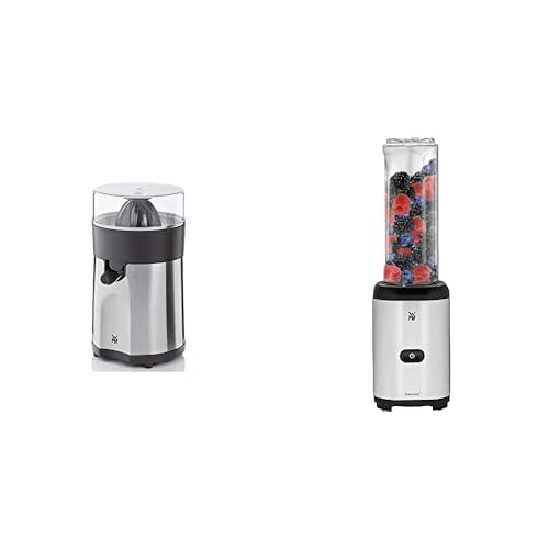 WMF Stelio Saftpresse elektrisch, Zitruspresse, Orangenpresse, 85 Watt, 2 Presskegel & Kult X Mix & Go Mini Smoothie Maker, Standmixer, Blender elektrisch, Shake Mixer 300 Watt