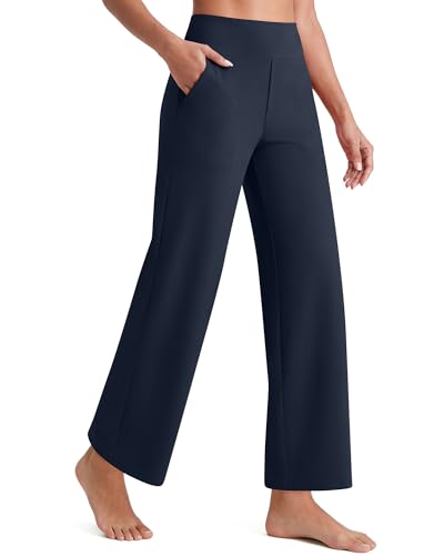 Image of G4Free EverGoing Wide Leg Ankle Pants for Petite Women with Pockets Stretch | Moisture Wicking, 4-Way Stretch, 7 /8 Ankle Length, Faux Fly Detail, Faux Back Pockets, Yoga To Casual Wear