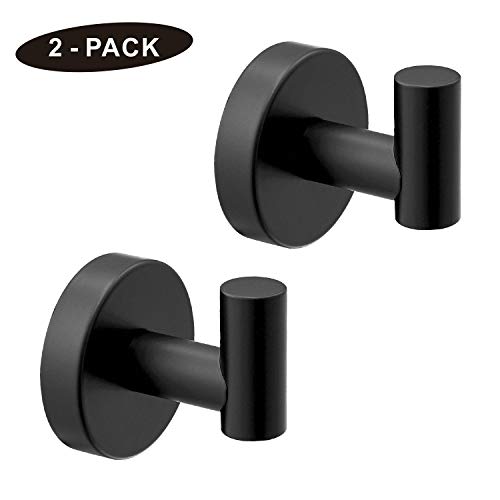 POKIM Matte Black Towel Hook Stainless Steel Bathroom Rustproof Clothes Towel Robe Hook