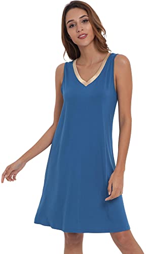Image of GYS Cooling Bamboo Viscose Nightgowns for Women, Lightweight Sleeveless V Neck Sleep Shirt for Hot Sleepers, Soft Night dress