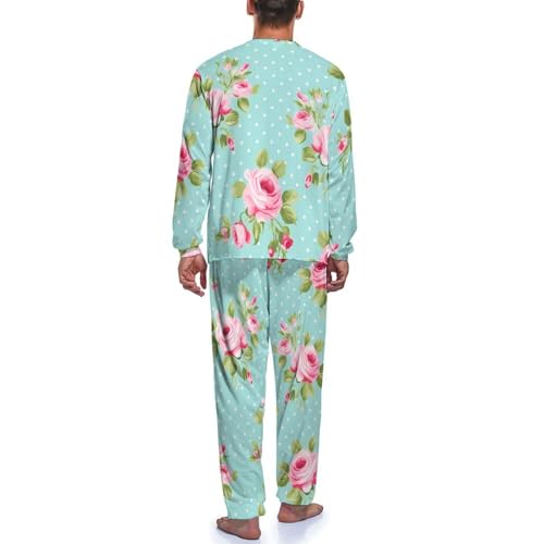 Rose Flowers Men's 2 Piece Pajamas Sets Long Sleeve T-Shirt and Pants Pajama Lounge Set Sleepwear4