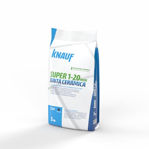 KNAUF - Super Junta Cerámica Color Antracita 5 kg - Para Anchos de Junta de 1 a 20 mm - Uso en Interior y Exterior - Extra Flexible, Acabado Muy Fino - Impermeable y Resistente a Temperaturas Extremas